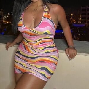 Vibrant Multicolor Halter Dress